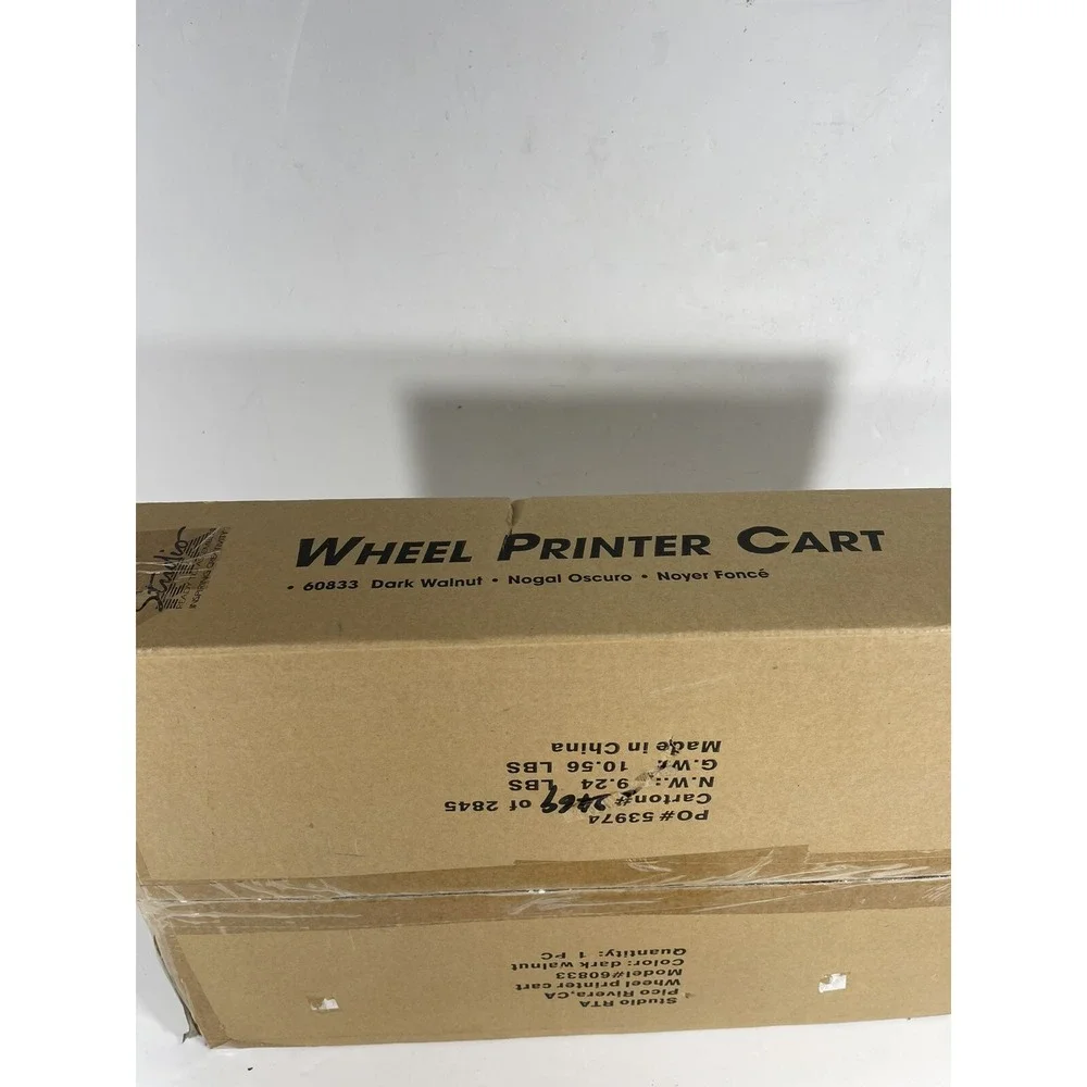 Wheel Printer Cart Real Wood Dark Walnut Stand Rolling Fax Cart 2 Tier Shelf NEW